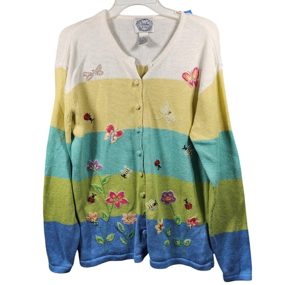 Stitches In Time Cardigan Multicolor Embroidered Nature Women Large